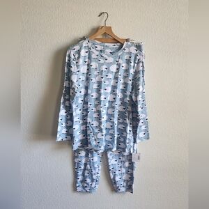Women’s Large Jersey Knit Long Sleeve Blue Sheep Print Pajama Set NEW